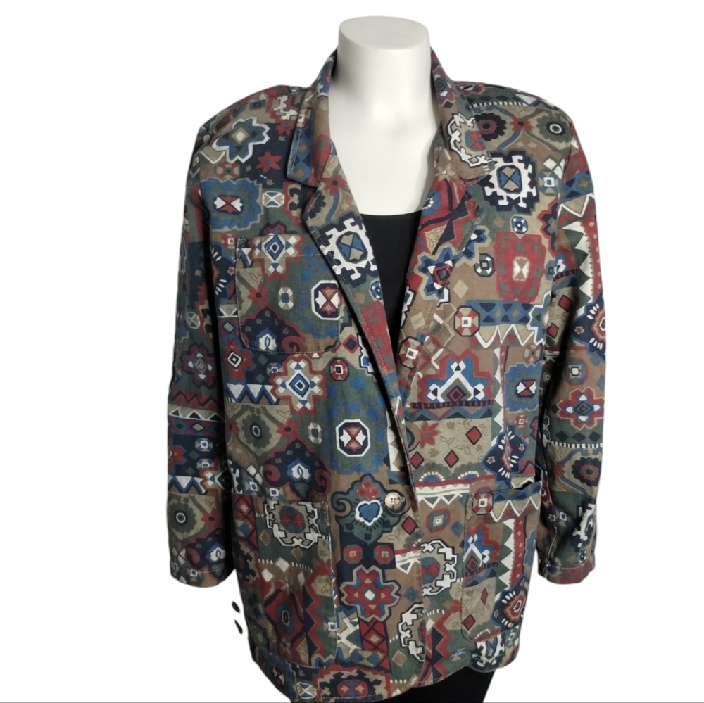 Vintage The 1 East Custom Collection Women's Aztec Western Button Blazer Xl